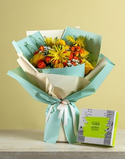 Show details for Sunny Rose & Spray Mix Bouquet With Chocolate Picture of Sunny Rose & Spray Mix Bouquet With Chocolate