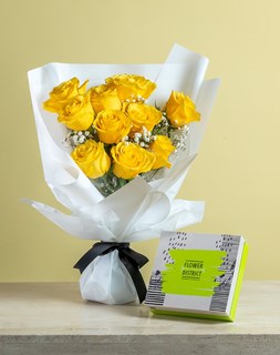 Show details for Yellow Rose & Gipso Bouquet With Pecan Delight Picture of Yellow Rose & Gipso Bouquet With Pecan Delight