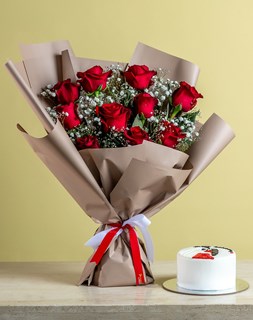 Show details for Red Rose & Cake Gift Set Picture of Red Rose & Cake Gift Set