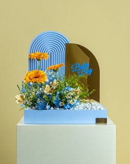 Show details for Hydrangea Blue & Gerbera Baby Boy Basket with Mirror Picture of Hydrangea Blue & Gerbera Baby Boy Basket with Mirror