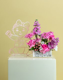 Show details for Pink Rose & Mathiola Baby Girl Tray with Vector Picture of Pink Rose & Mathiola Baby Girl Tray with Vector