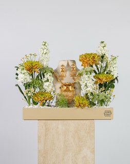 Show details for Golden Glow Flower Leather Tray Picture of Golden Glow Flower Leather Tray