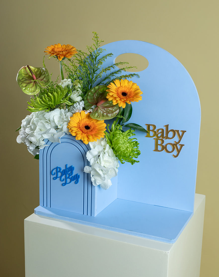 Baby Boy Arch Floral Arrangement - Image 2