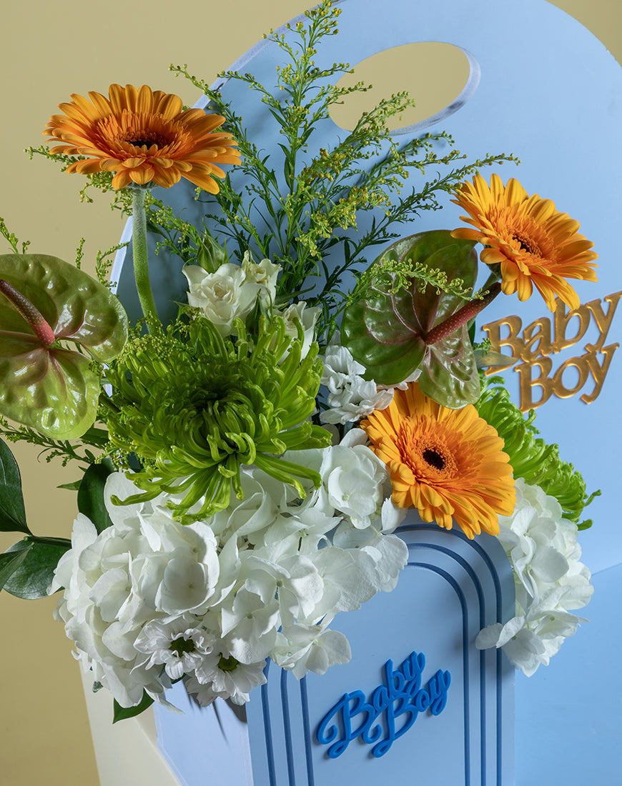 Baby Boy Arch Floral Arrangement - Image 3