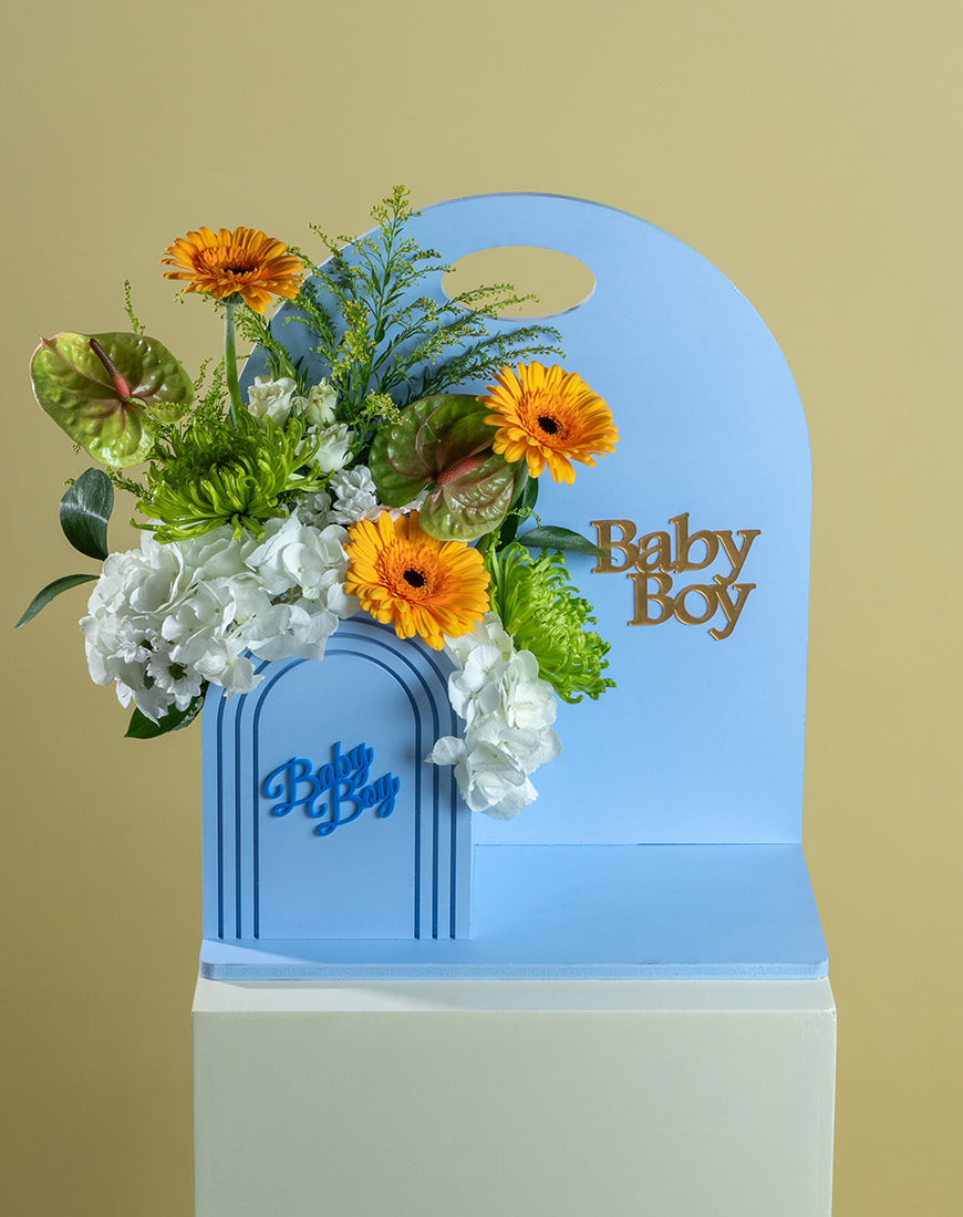 Baby Boy Arch Floral Arrangement - Image 4