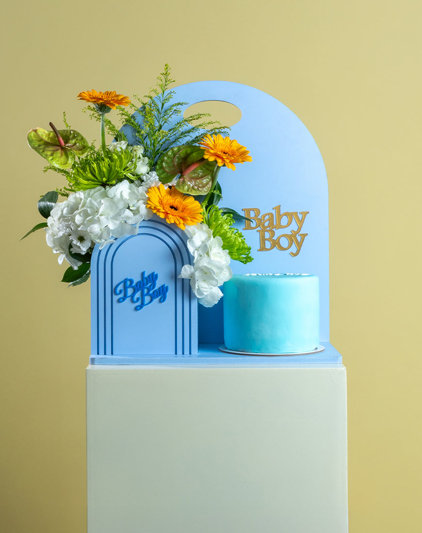 Baby Boy Sunshine Basket with Cake