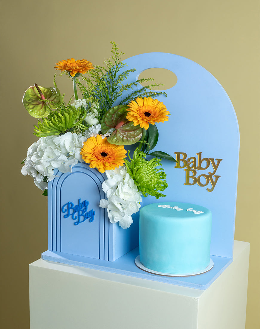 Baby Boy Sunshine Basket with Cake - Image 2