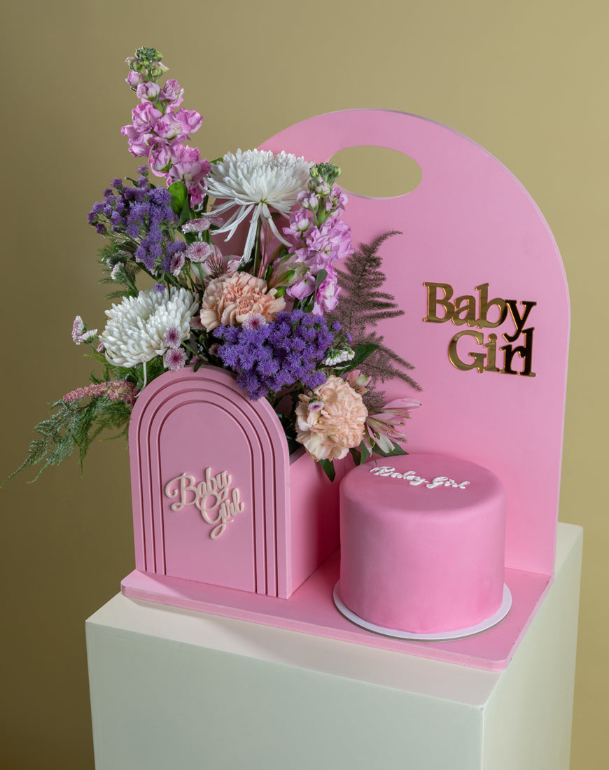 Baby Girl Pink Garden Basket with Cake - Image 2