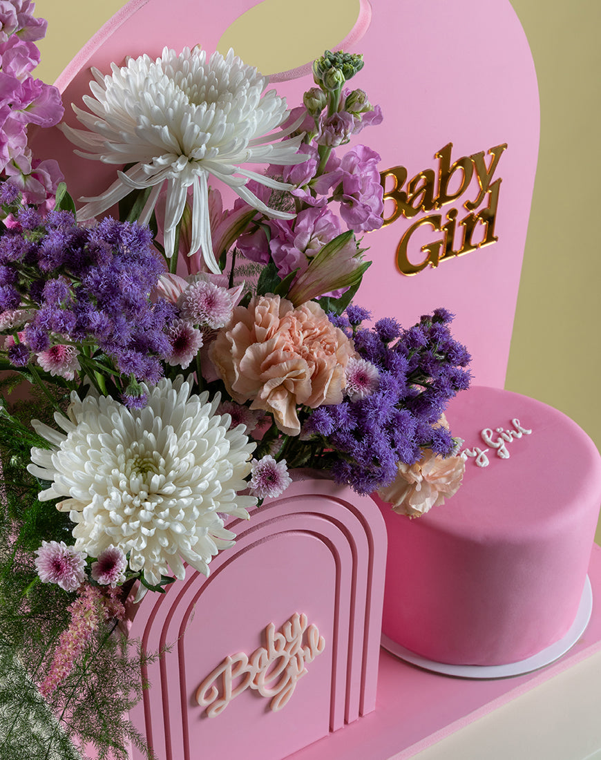 Baby Girl Pink Garden Basket with Cake - Image 3