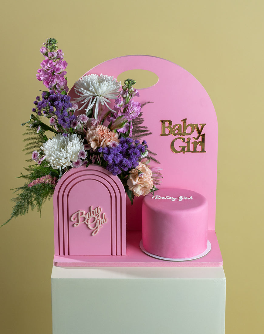 Baby Girl Pink Garden Basket with Cake - Image 4