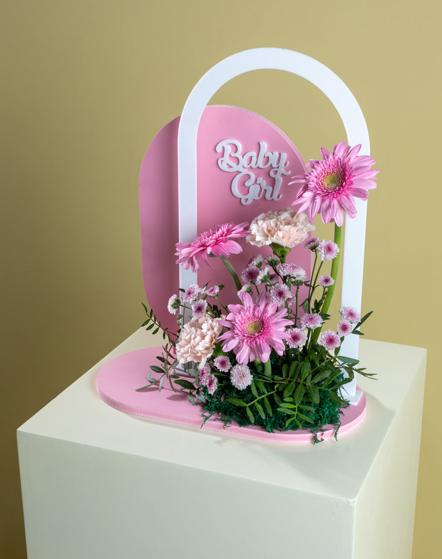 Baby Girl Pink Gerbera Arch Stand - Image 2