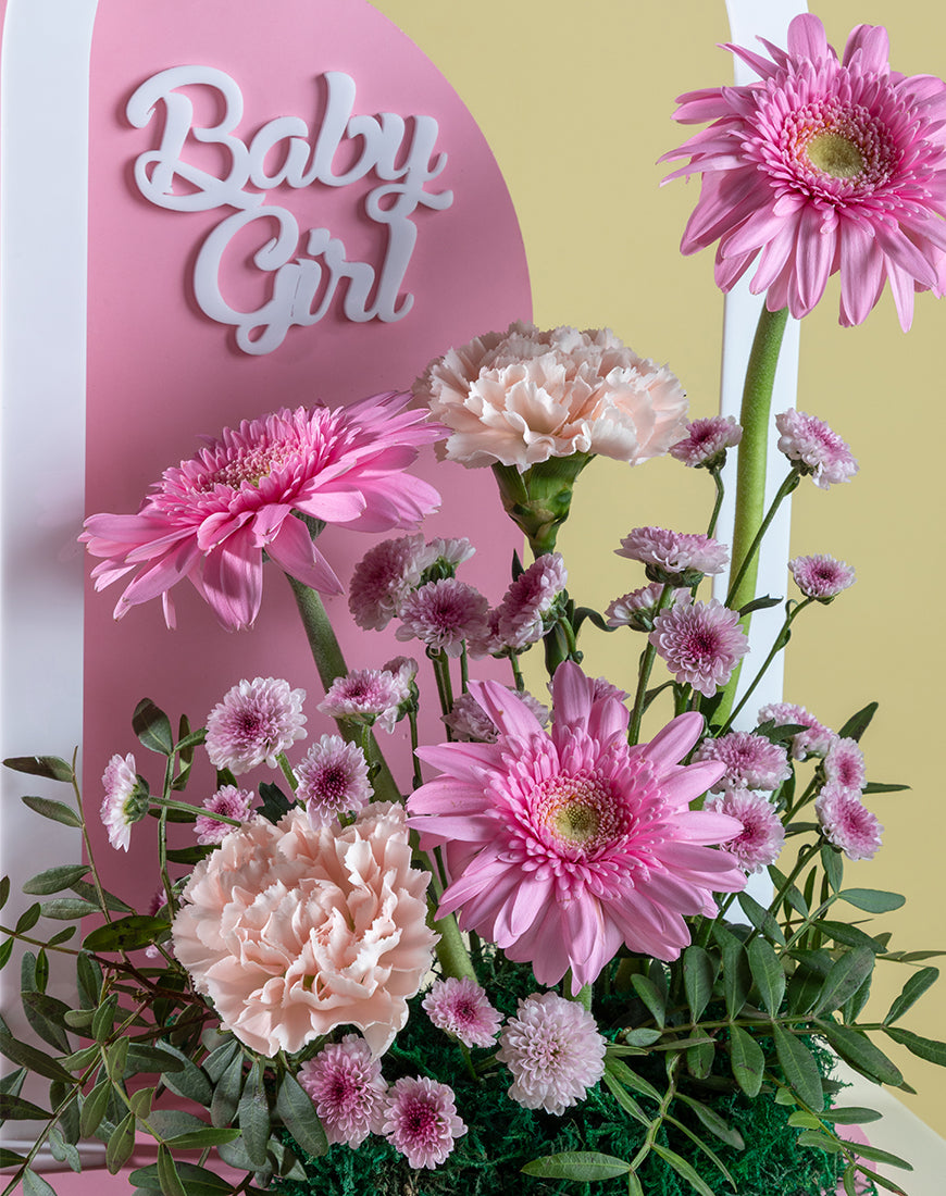 Baby Girl Pink Gerbera Arch Stand - Image 3