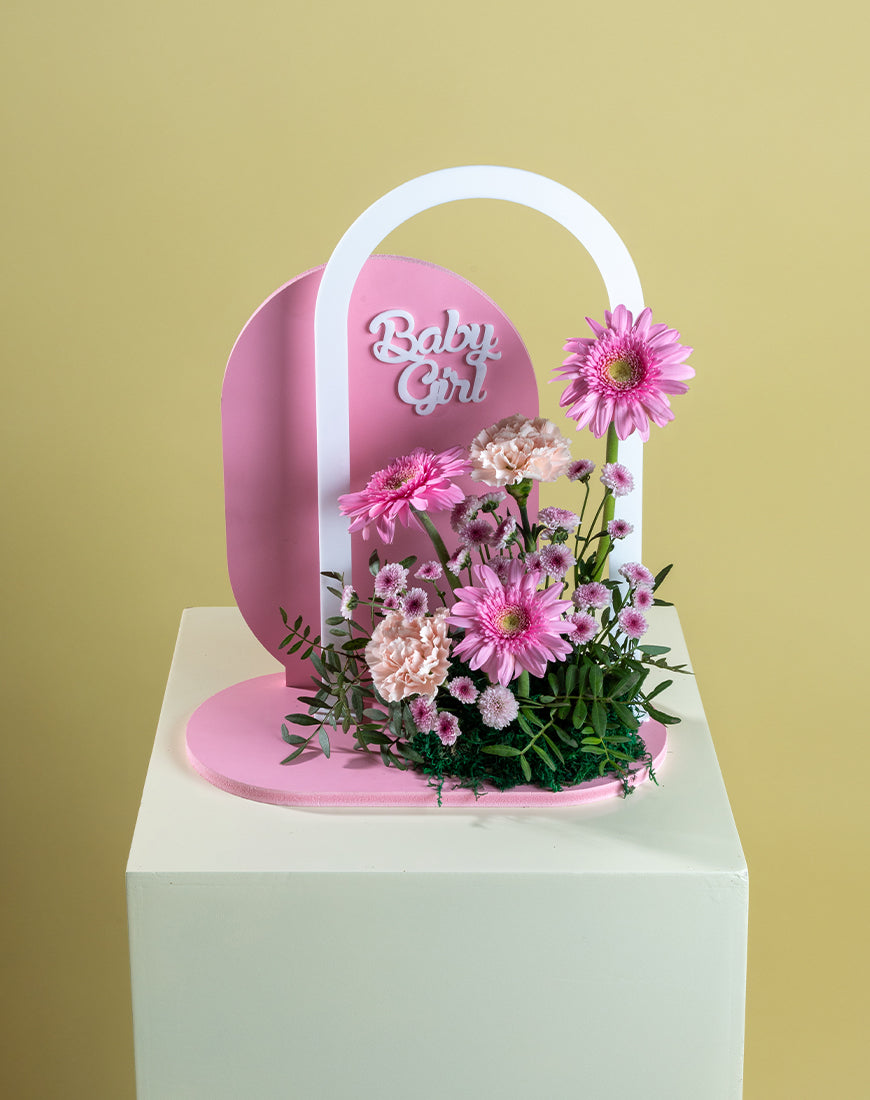 Baby Girl Pink Gerbera Arch Stand - Image 4