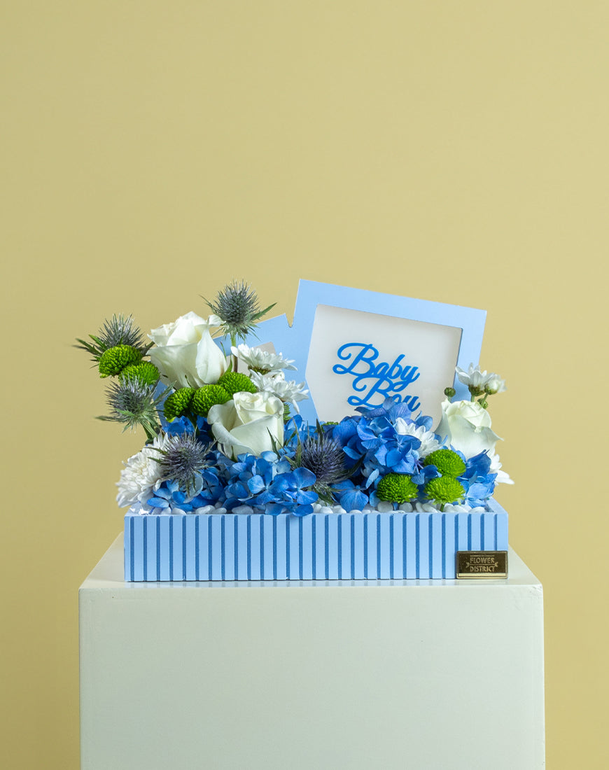 Blue Bloom Baby Boy Tray with Frame