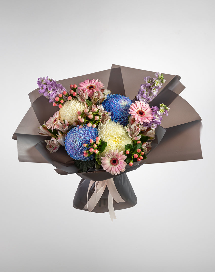 Blue & Pink Mixed Flower Bouquet - Image 2