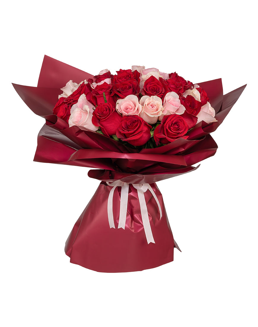 Blush And Crimson Large Red And Pink Rose Bouquet
