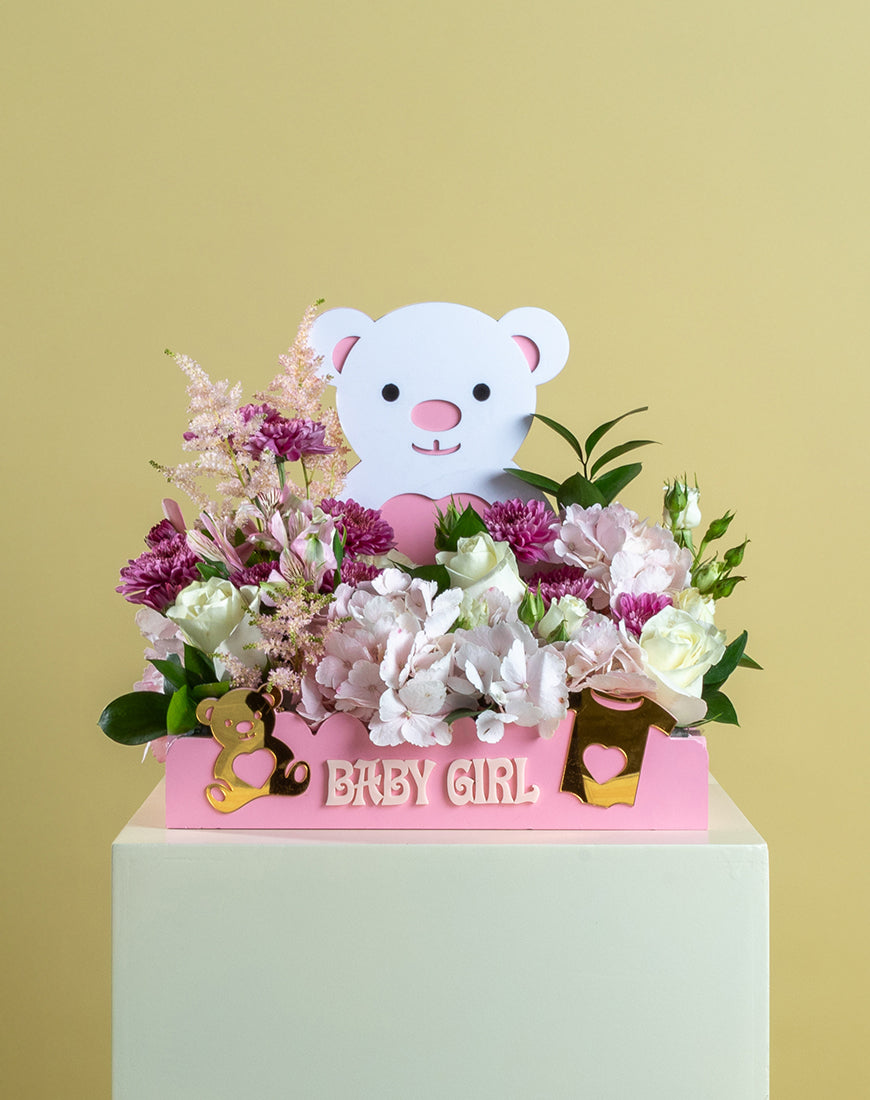 Blush Teddy Bear Baby Girl Tray