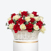 Classic Charm Medium Red And White Rose Basket Arrangement