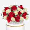 Classic Charm Medium Red And White Rose Basket Arrangement