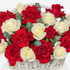 Classic Charm Medium Red And White Rose Basket Arrangement