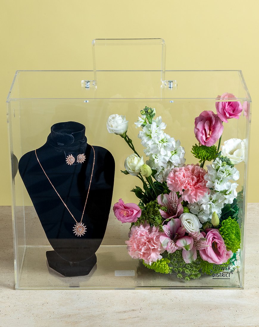 Elegant Pink & White Floral Gift With Necklace & Box - Image 2