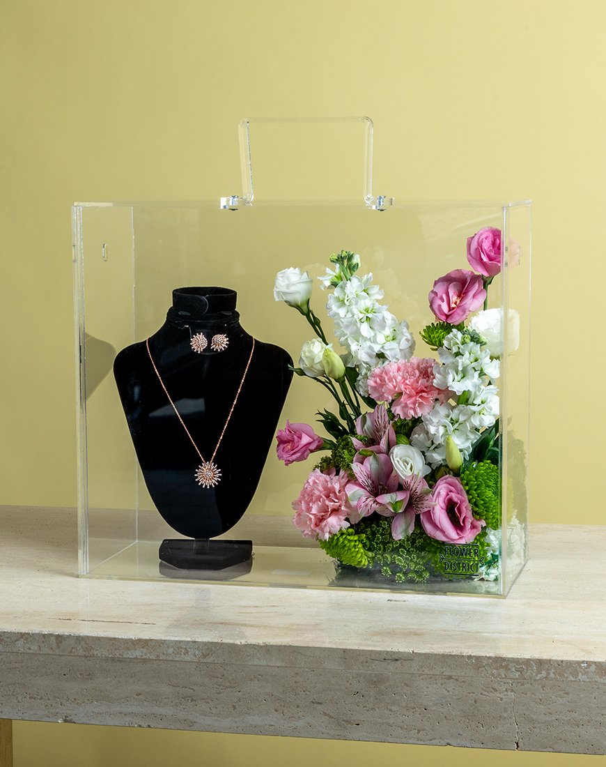 Elegant Pink & White Floral Gift With Necklace & Box - Image 3