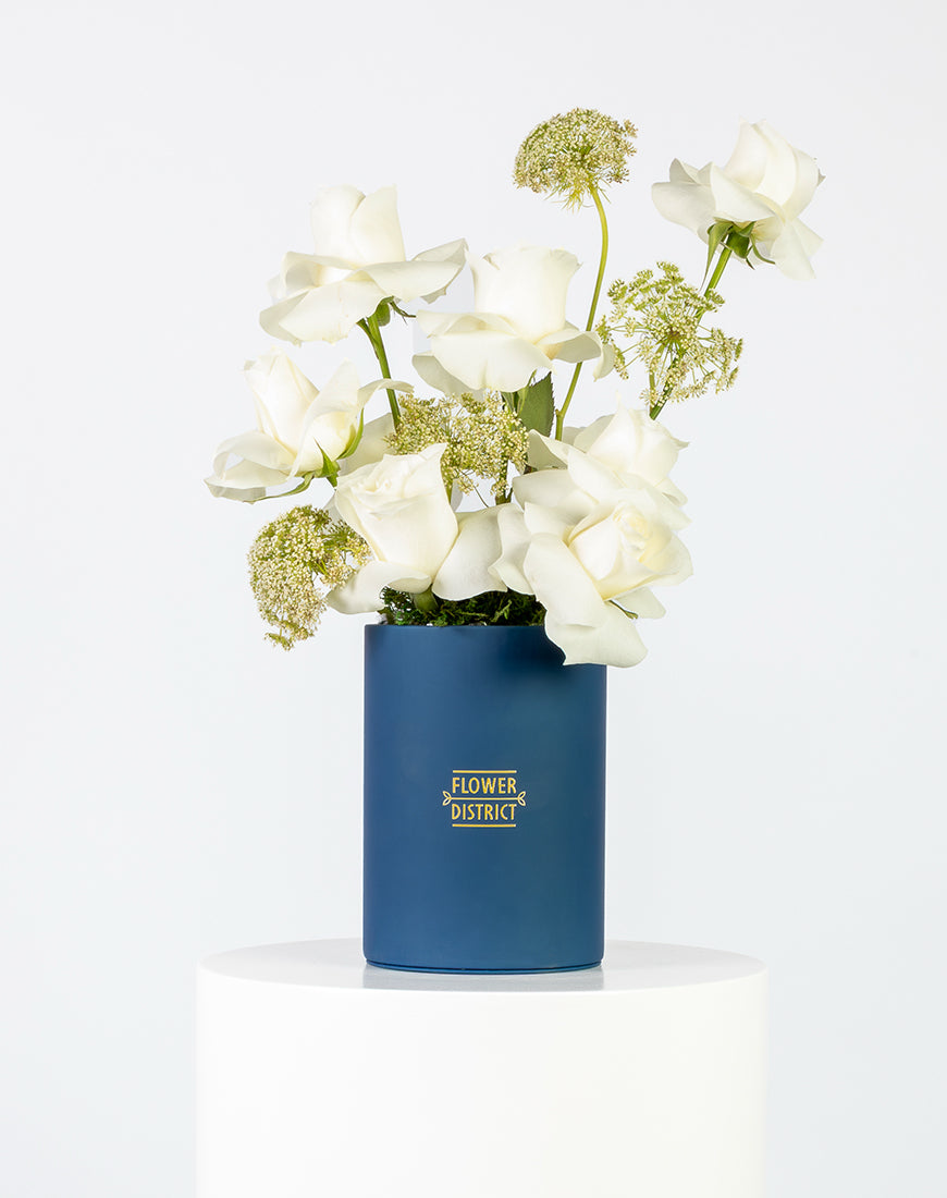Elegant White Rose & Ammi Small Box Arrangement