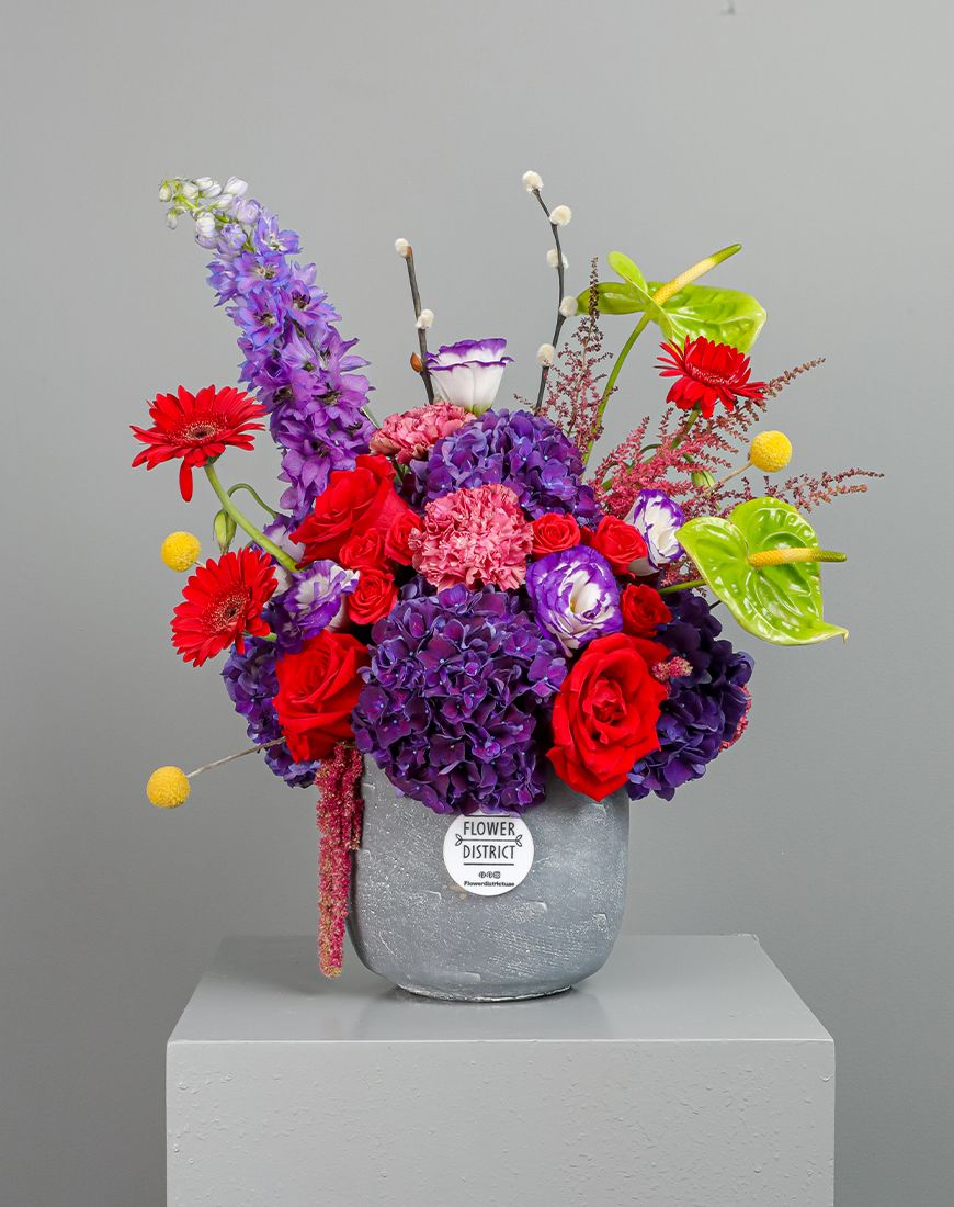 Delphinium And Hydrangea Purple Vase - Image 3