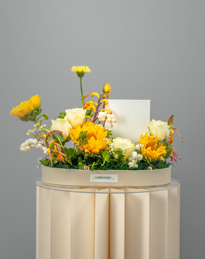 Sunflower In Leather Tray