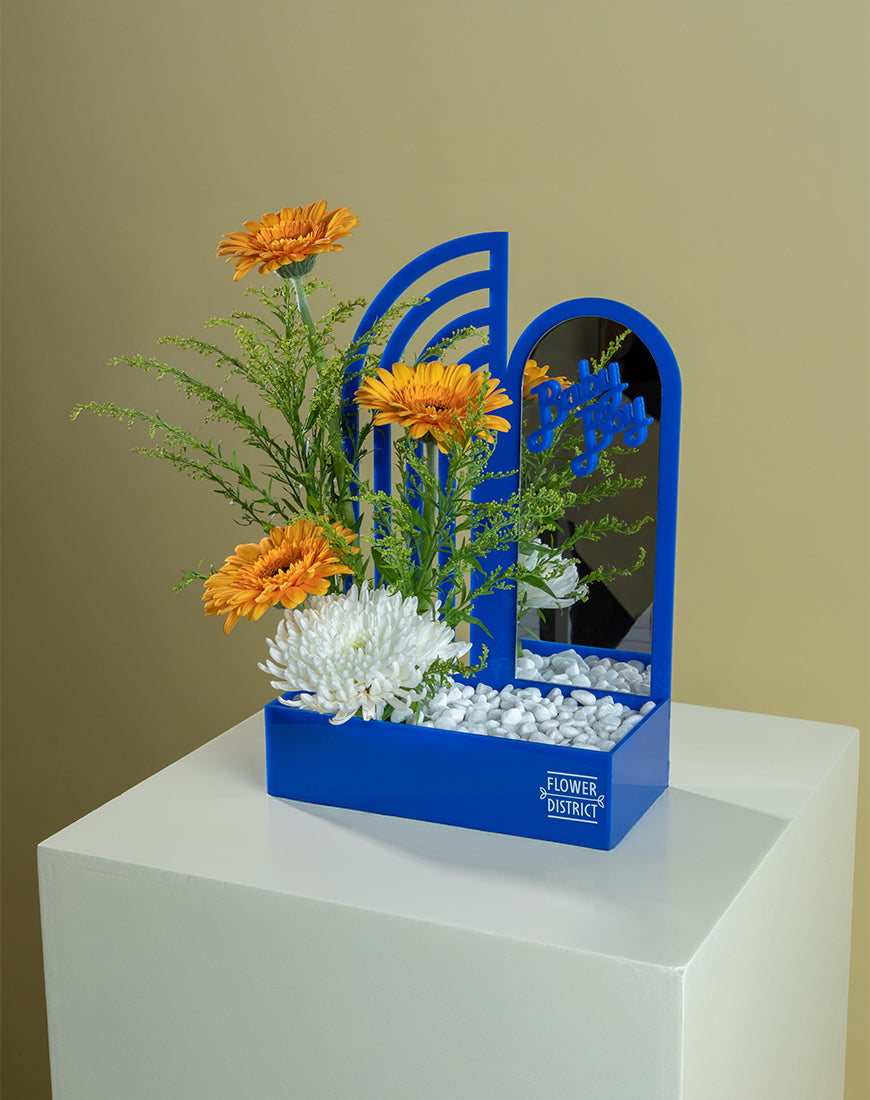 Gerbera & Solidago Baby Boy Box with Mirror - Image 2