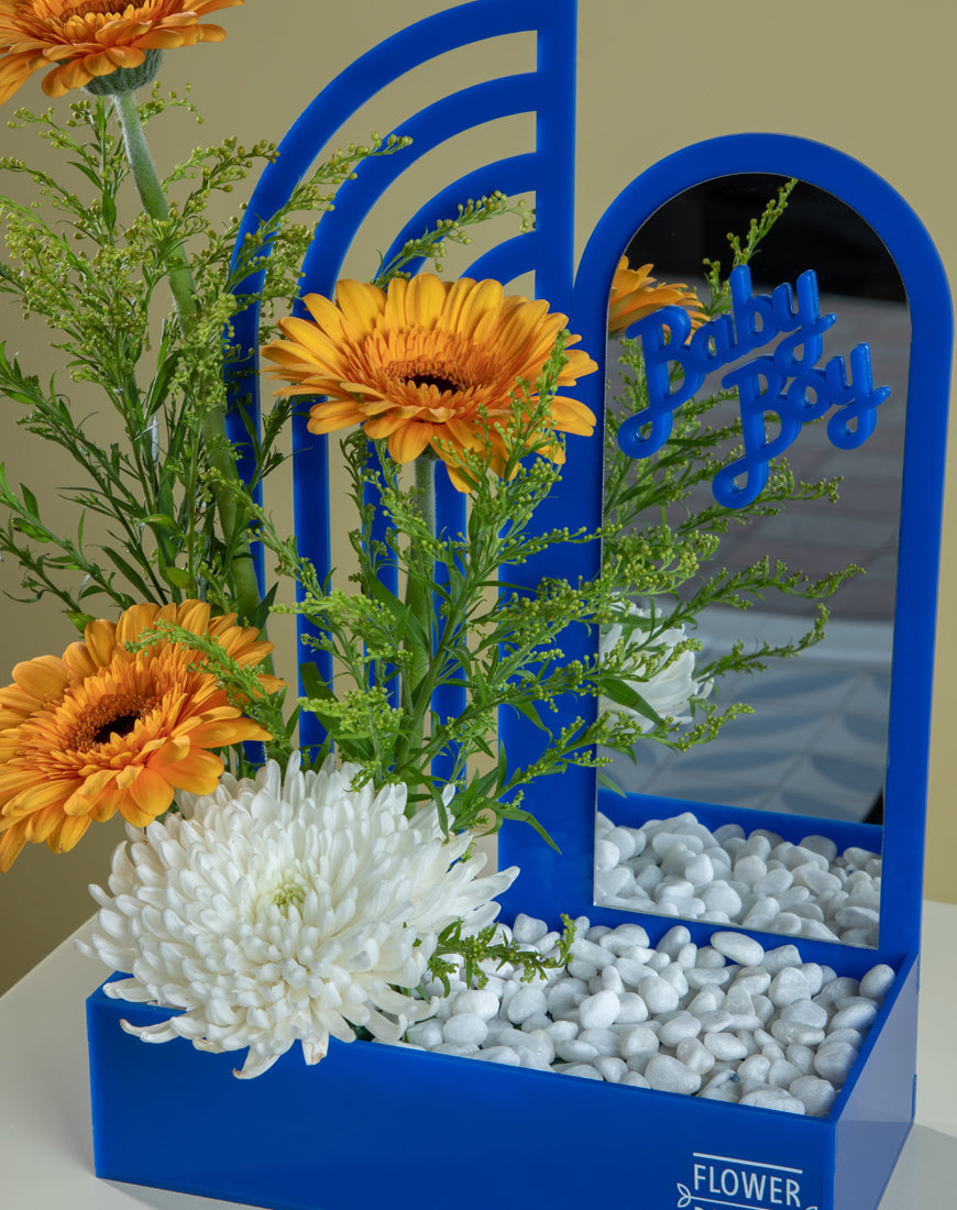 Gerbera & Solidago Baby Boy Box with Mirror - Image 3