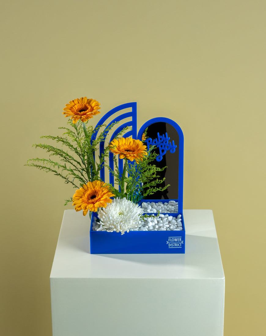 Gerbera & Solidago Baby Boy Box with Mirror - Image 4