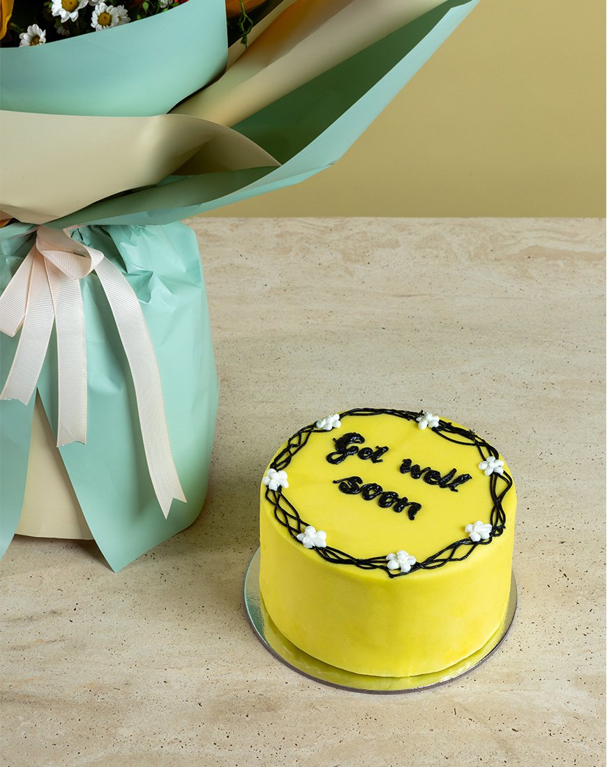 Golden Blooms & Cake Surprise Bouquet - Image 2