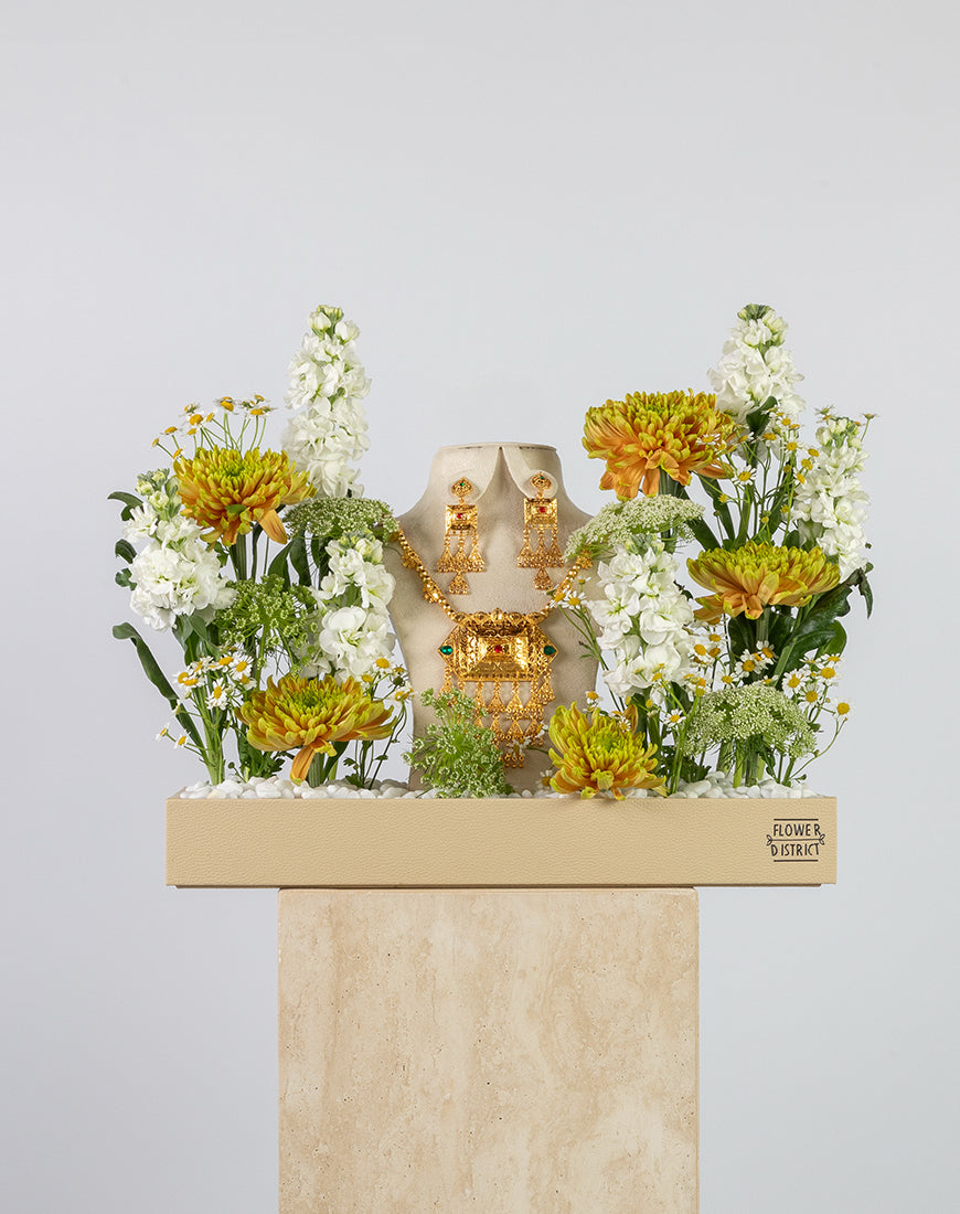 Golden Glow Flower Leather Tray