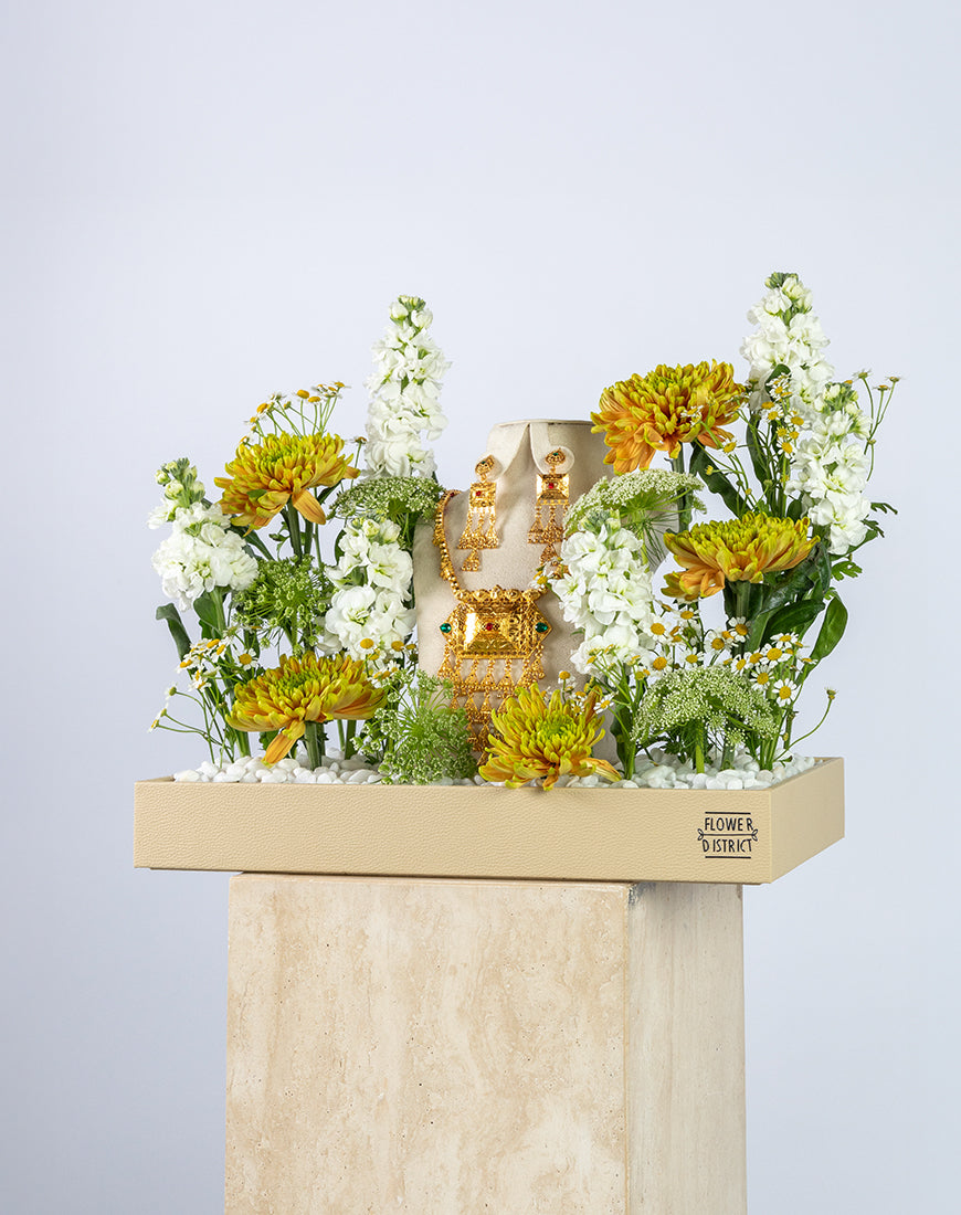 Golden Glow Flower Leather Tray - Image 4