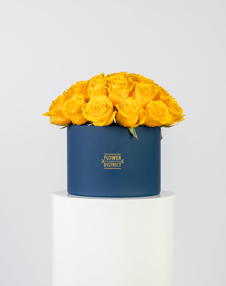 Golden Sunshine Yellow Rose Large Box Arrangement