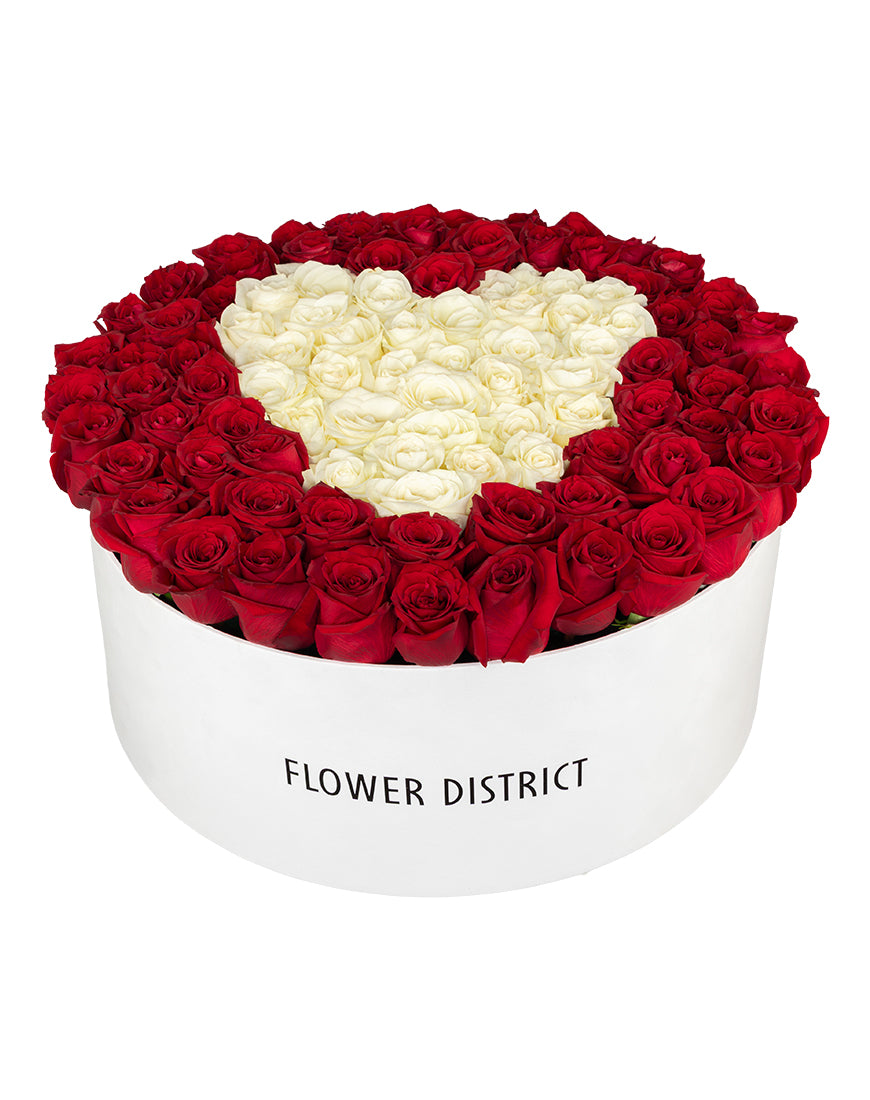 Heart Of Love Large Red And White Rose Box Arrangement