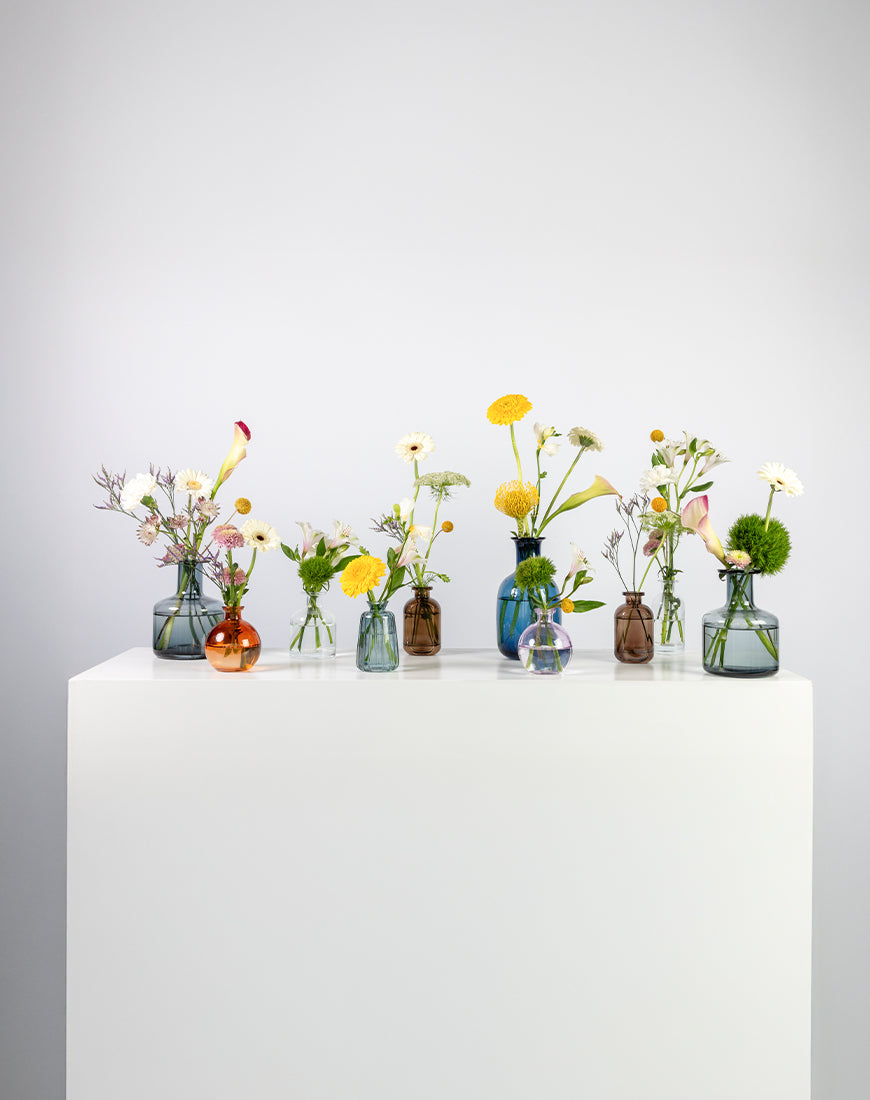 Mixed Bloom Glass Bottle Flower Set