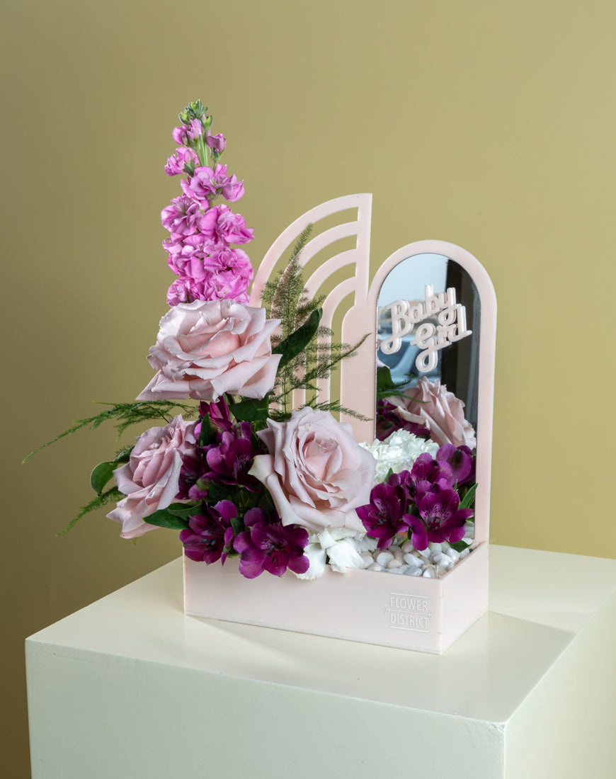 Ohara Pink & Alstroemeria Baby Girl Box with Mirror - Image 2