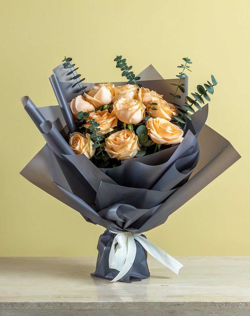 Peach Rose And Eucalyptus Bouquet