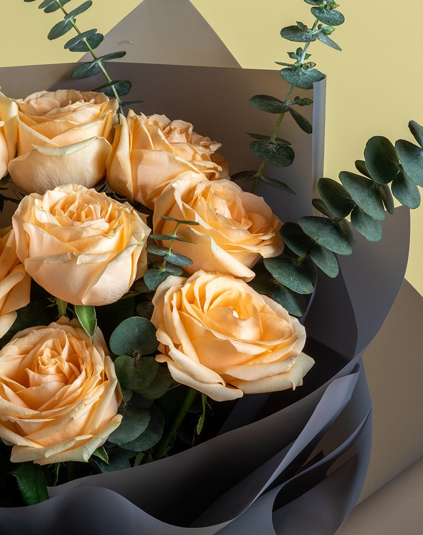 Peach Rose And Eucalyptus Bouquet - Image 3