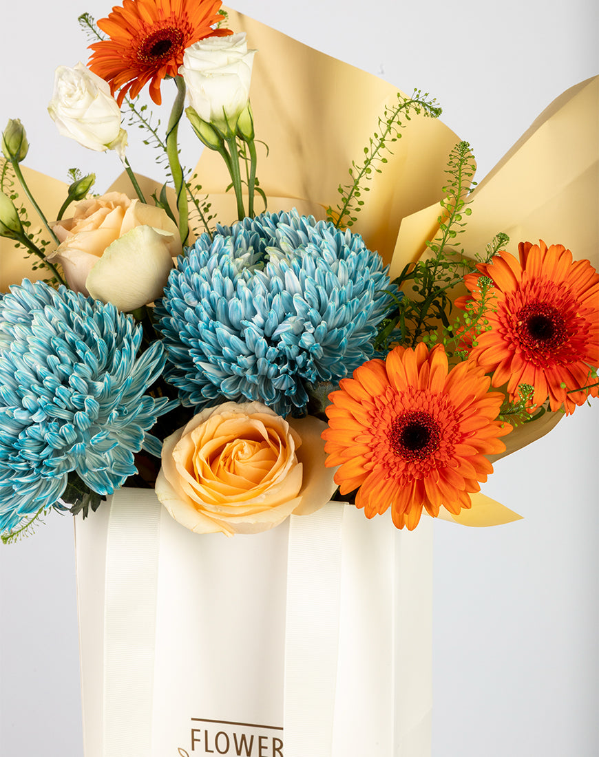 Peach Rose & Gerbera Small Bag Arrangement - Image 4
