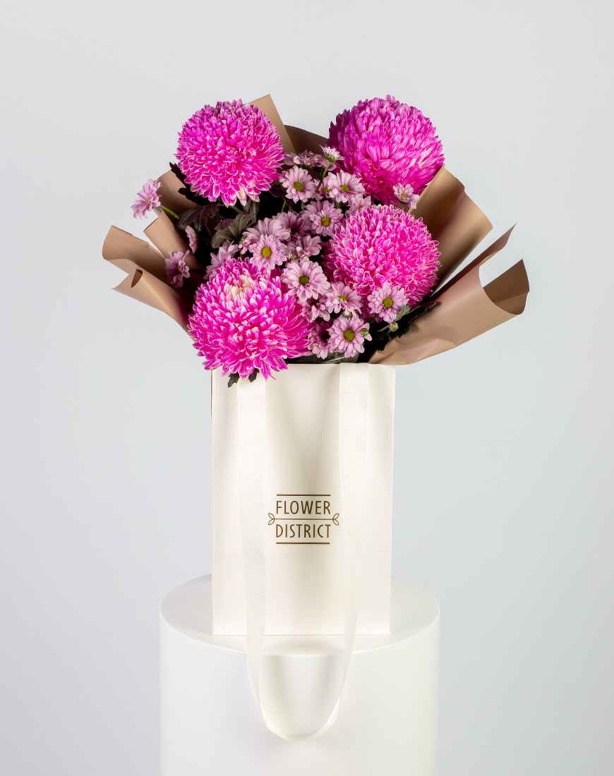 Pink Chrysanthemum Small Bag Arrangement - Image 5