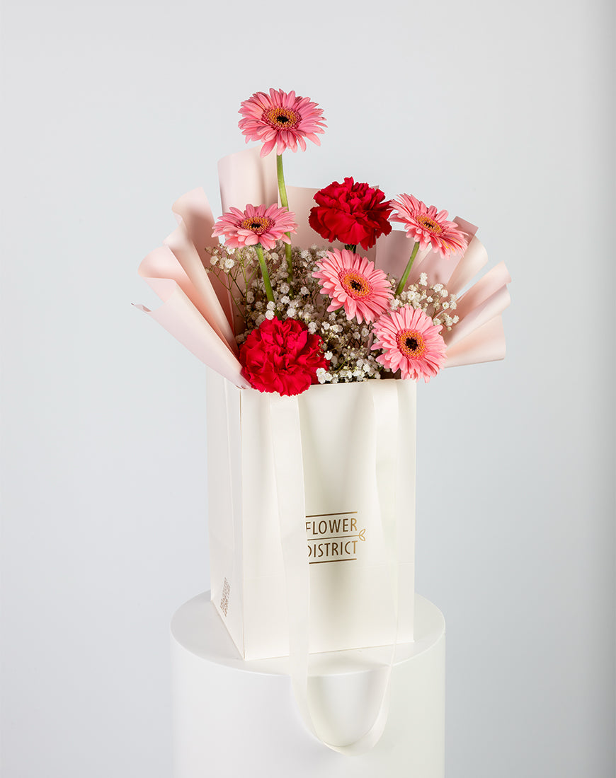 Pink Gerbera & Carnation Small Bag Arrangement - Image 2