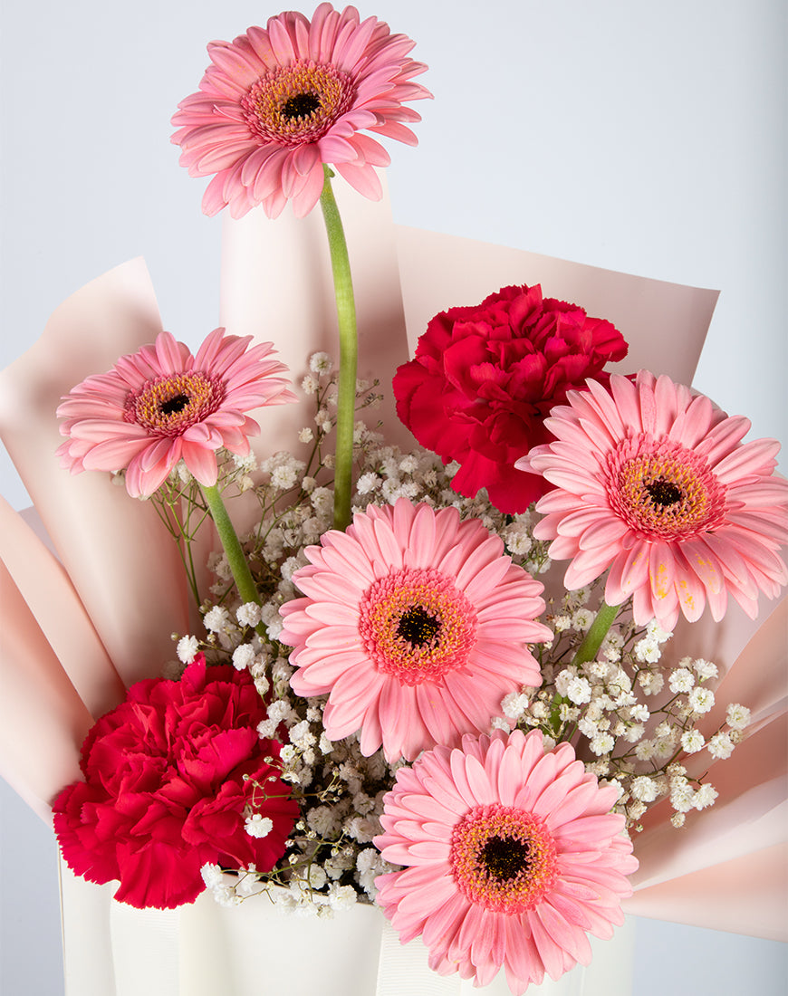 Pink Gerbera & Carnation Small Bag Arrangement - Image 3