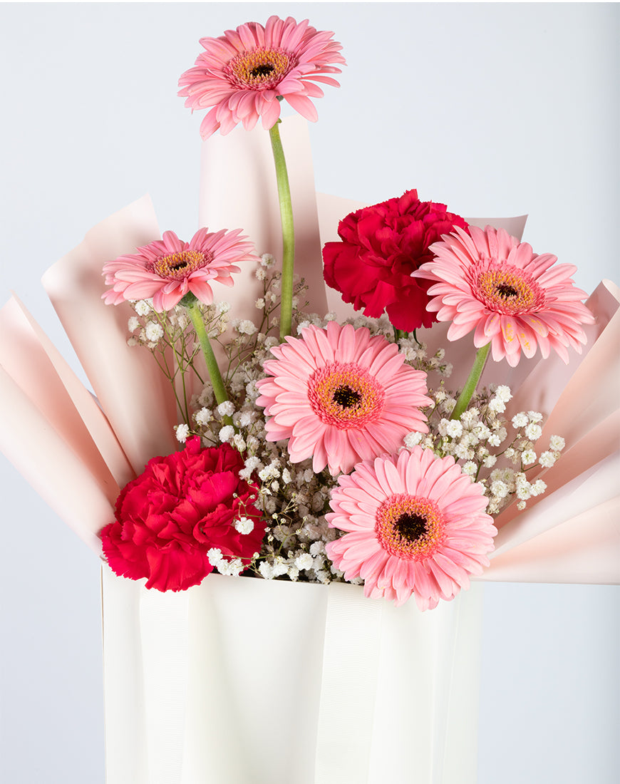 Pink Gerbera & Carnation Small Bag Arrangement - Image 4