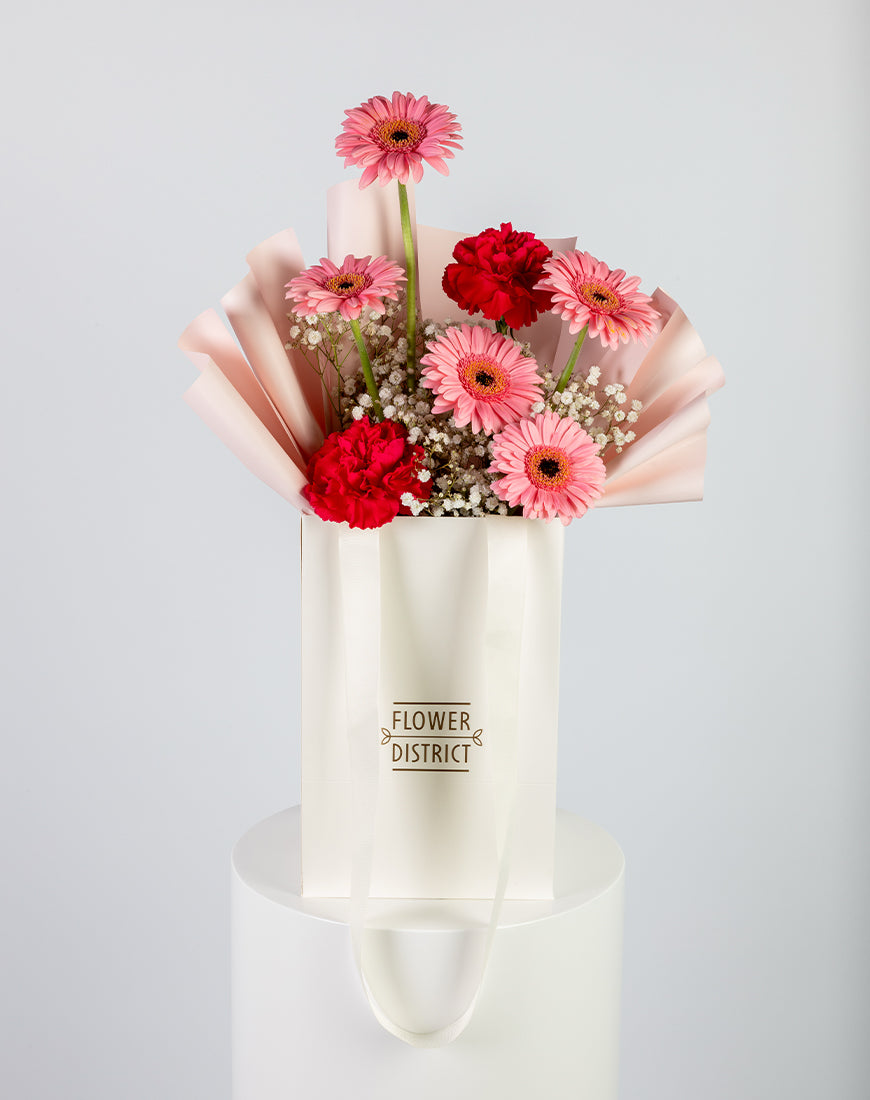 Pink Gerbera & Carnation Small Bag Arrangement - Image 5