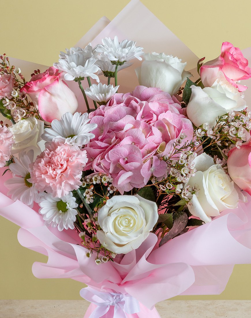 Pink Hydrangea & Mixed Roses Bouquet - Image 2