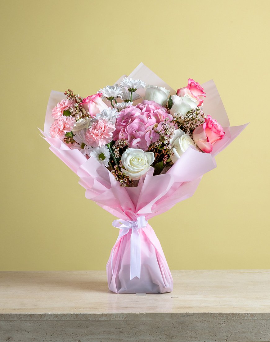 Pink Hydrangea & Mixed Roses Bouquet - Image 4