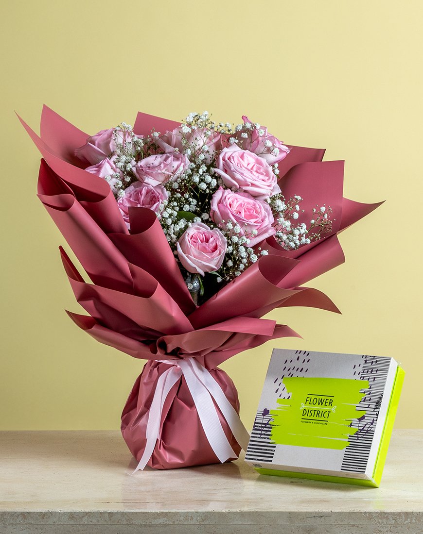 Pink Ohara & Gypsophila With Pecan Caramel
